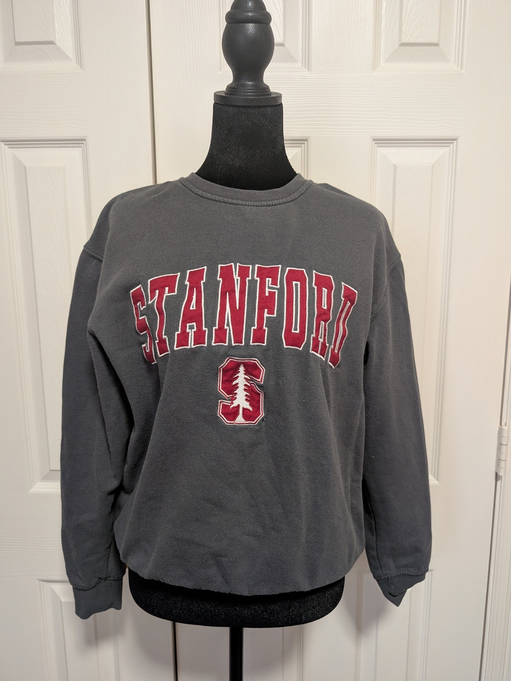 Stadium Athletics Charcoal Crewneck Sweatshirt with Cardinal Stanford Script